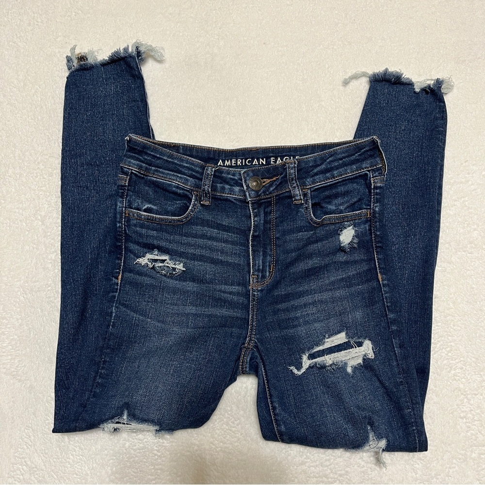 American Eagle Next Level Stretch Hi-Rise Jeggings Distressed Blue 4S - Picture 7 of 15